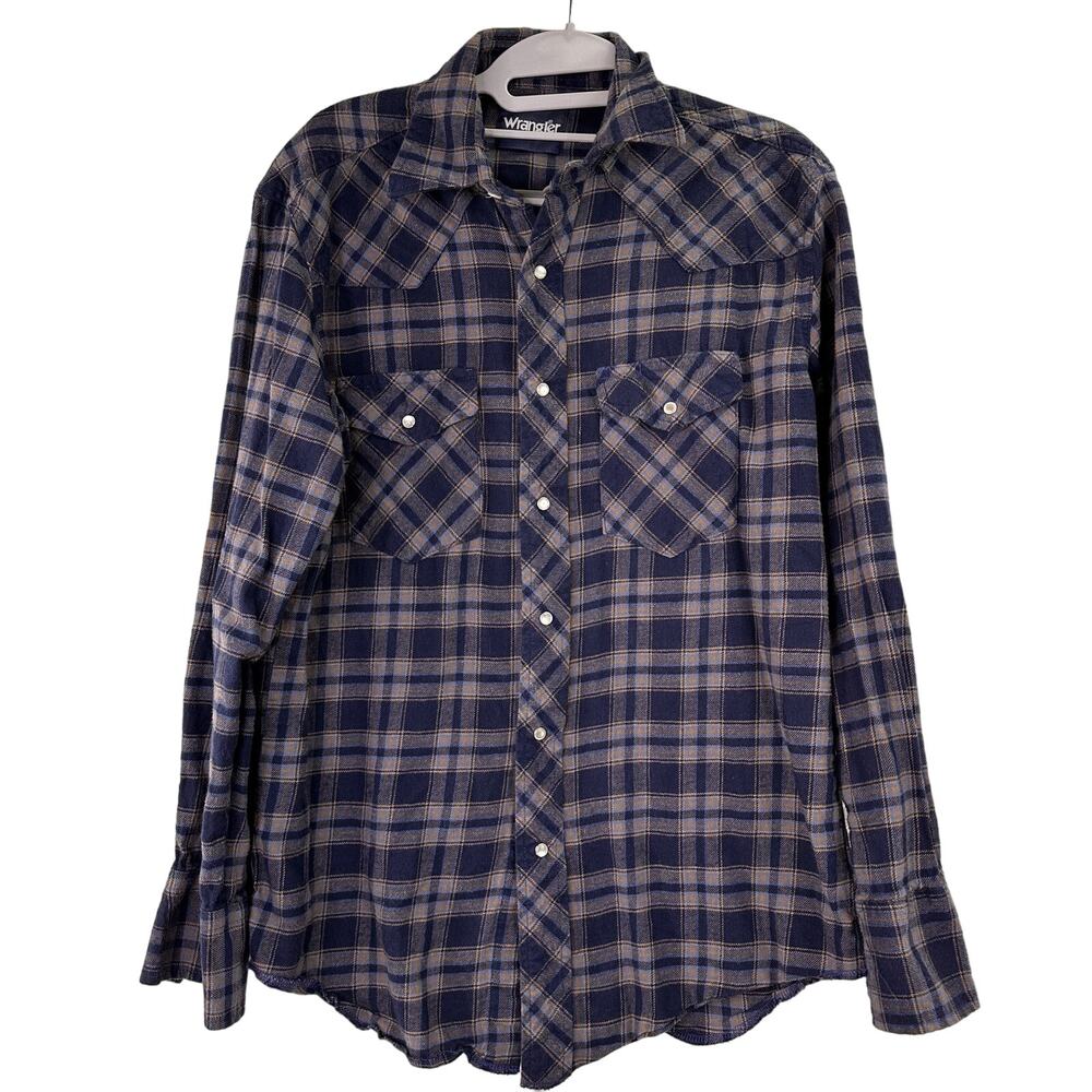 Wrangler Vintage Pearl Snap Plaid Button Up Cotton Western Shirt Size Medium